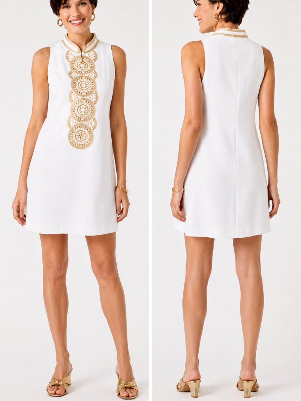 Lilly Pulitzer Jane Shift Resort White Gold Embroidered Mini Dress Preppy Size 6